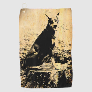 Serviette De Golf Photo vintage de Pinscher de dobermann vieille