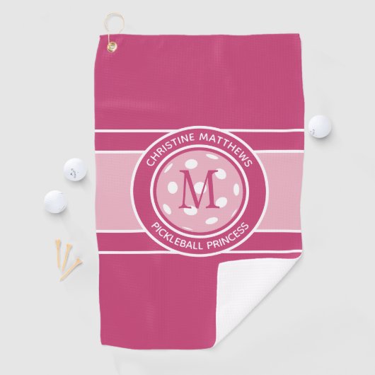 Serviette De Golf Pickleball Funky Custom Citation Nom initial rose (En situation)
