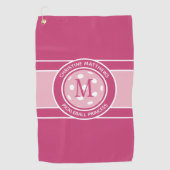 Serviette De Golf Pickleball Funky Custom Citation Nom initial rose (Devant)