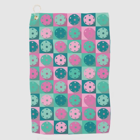 Serviette De Golf Pickleball (minty green et rose) (Devant)