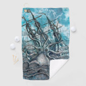Serviette De Golf Pieuvre géante Mer Bleue Monstre Voilier (En situation)