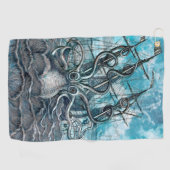 Serviette De Golf Pieuvre géante Mer Bleue Monstre Voilier (Horizontal)