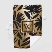 Serviette De Golf Pinceau Floral noir et or (En situation)