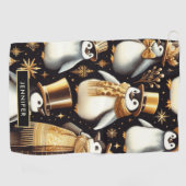 Serviette De Golf Pingouin noir et doré (Horizontal)