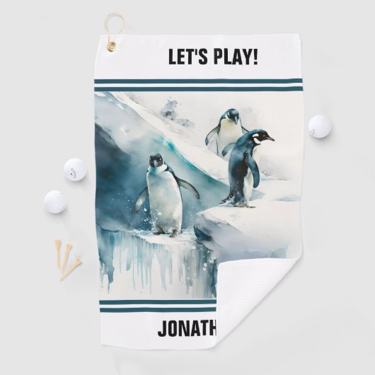 Serviette De Golf Pingouins aquarelle joueuse (En situation)