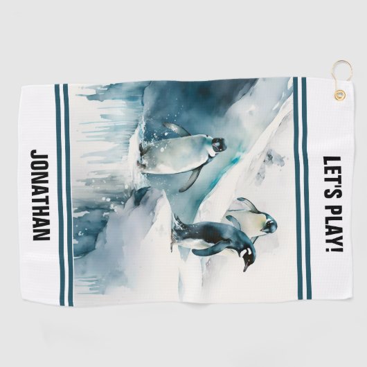 Serviette De Golf Pingouins aquarelle joueuse (Horizontal)