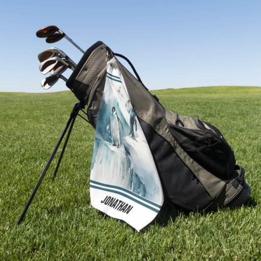 Serviette De Golf Pingouins aquarelle joueuse (Vert)