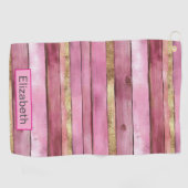 Serviette De Golf Pink and Gold Rustic Faux Wood Personalized (Horizontal)