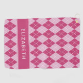 Serviette De Golf Pink Argyle Plaid Custom Monogram Name Classic (Horizontal)