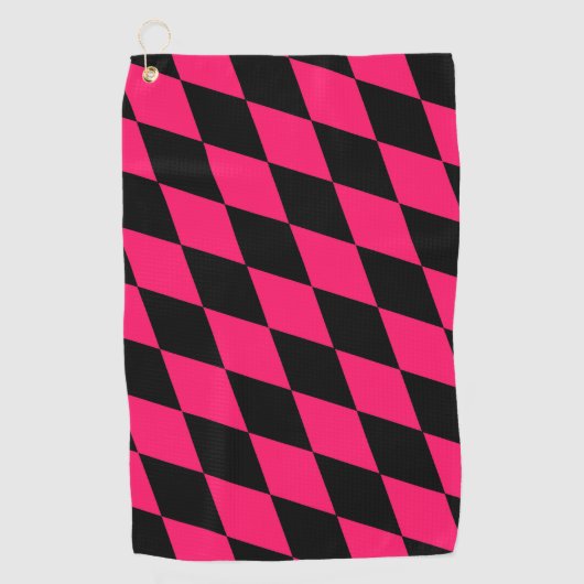 Serviette De Golf Pink Black Harlequin Diamonds Checkers Design  (Devant)