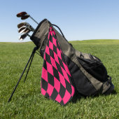 Serviette De Golf Pink Black Harlequin Diamonds Checkers Design  (Vert)