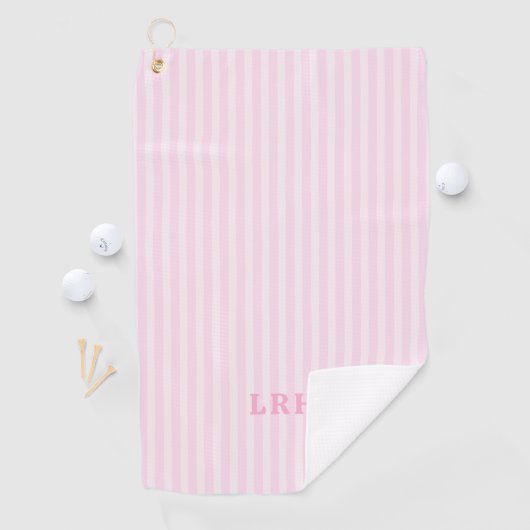 Serviette De Golf Pink Candy Stripe Design Tiny Initials Monogram (En situation)
