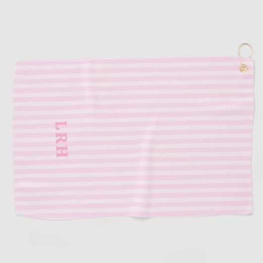 Serviette De Golf Pink Candy Stripe Design Tiny Initials Monogram (Horizontal)