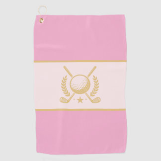 Serviette De Golf Pink & Gold Elegant Laurel Crest Design