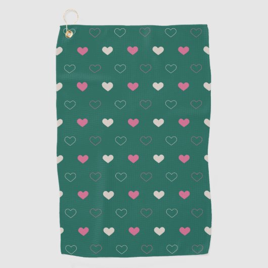 Serviette De Golf Pink & Green Heart Seamless Pattern Cute Minimal (Devant)
