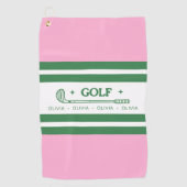 Serviette De Golf Pink & Green Striped cadeau rétro personnalisé (Devant)