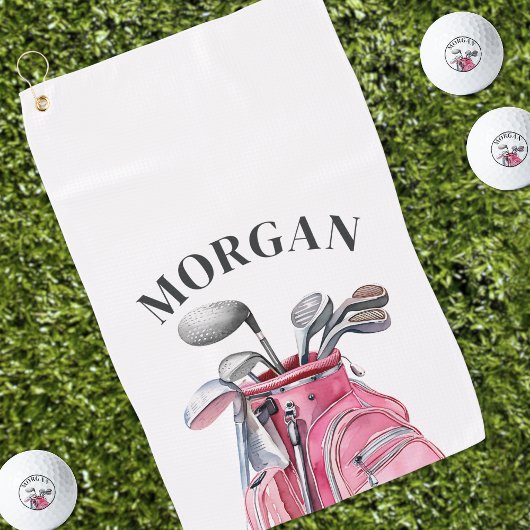 Serviette De Golf Pink Name Monogram