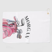 Serviette De Golf Pink Name Monogram (Horizontal)