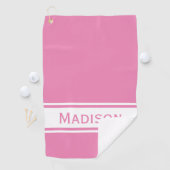 Serviette De Golf Pink White Stripe Nom moderne Monogramme (En situation)