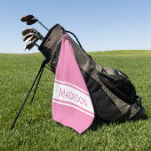 Serviette De Golf Pink White Stripe Nom moderne Monogramme (Vert)