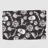 Serviette De Golf Pirate crâne noir blanc motif (Horizontal)