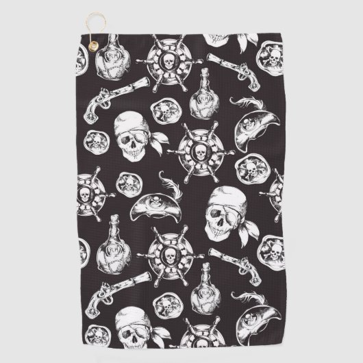 Serviette De Golf Pirate crâne noir blanc motif (Devant)