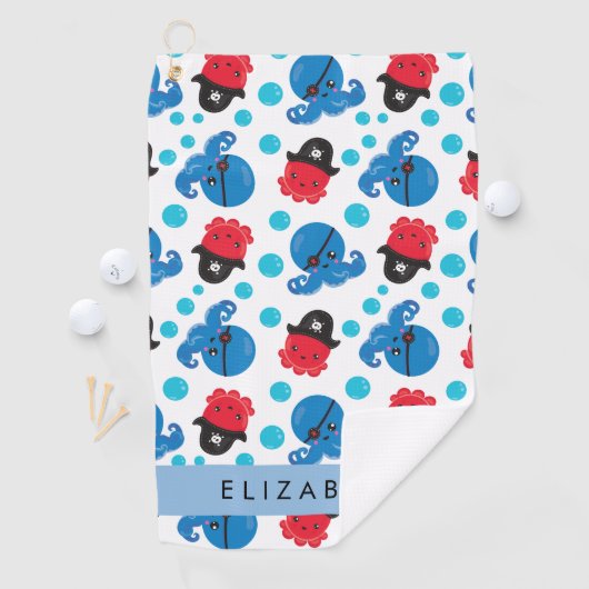 Serviette De Golf Pirate Octopus, Motif Octopus, Mer, Votre Nom (En situation)