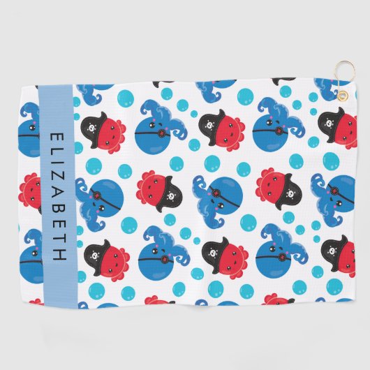 Serviette De Golf Pirate Octopus, Motif Octopus, Mer, Votre Nom (Horizontal)