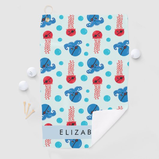 Serviette De Golf Pirate Octopus, Pirate Jellfish, Mer, Votre Nom (En situation)