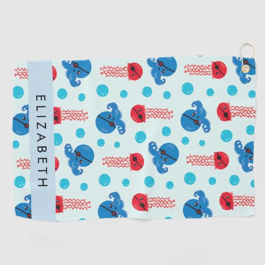 Serviette De Golf Pirate Octopus, Pirate Jellfish, Mer, Votre Nom (Horizontal)