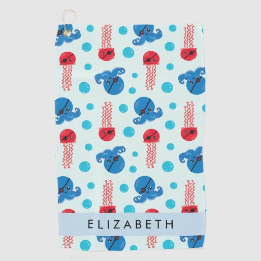 Serviette De Golf Pirate Octopus, Pirate Jellfish, Mer, Votre Nom (Devant)