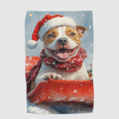 Serviette De Golf Pitbull Chien dans la boue Laisser il neige Noël (Devant)