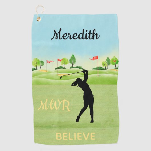 Serviette De Golf Pittoresque Lady Golfer Swings Greens Monogramme N (Devant)