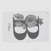 Serviette De Golf Pivoine argentée Élégant monogramme initial B nom  (Horizontal)