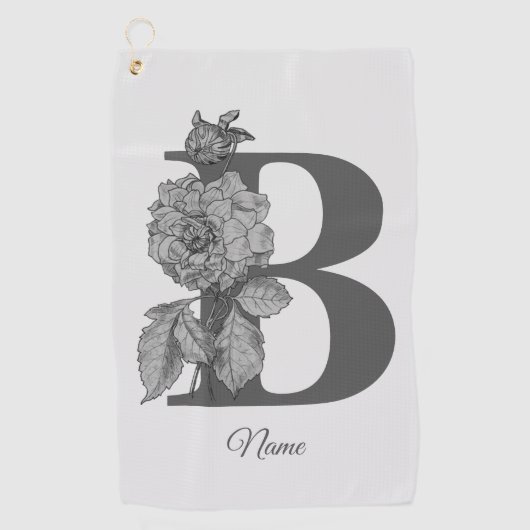 Serviette De Golf Pivoine argentée Élégant monogramme initial B nom  (Devant)
