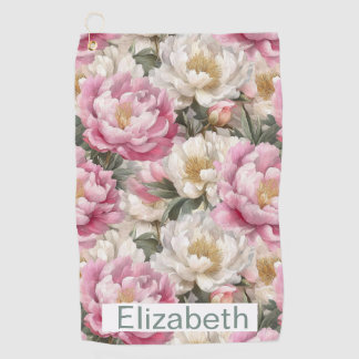 Serviette De Golf Pivoine rose et blanche élégante personnalisée