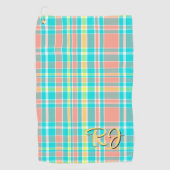 Serviette De Golf Plaid en été Turquoise rose jaune blanc (Devant)