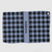 Serviette De Golf Plaid noir et bleu personnalisé, Plaid Buffalo (Horizontal)