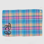 Serviette De Golf Plaid Personnalisé Bleu, Violet, Turquoise, Jaune (Horizontal)