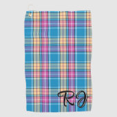 Serviette De Golf Plaid Personnalisé Bleu, Violet, Turquoise, Jaune (Devant)