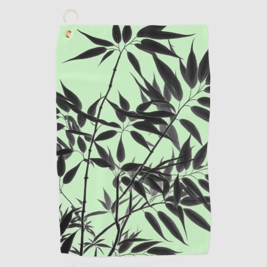 Serviette De Golf Plante de bambou vert menthe et noir (Devant)