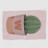 Serviette De Golf Plante de cactus Monogrammed rose et vert (Horizontal)