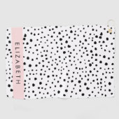 Serviette De Golf Points dalmatiens, Spots, Noir et Blanc, Votre nom (Horizontal)