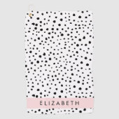 Serviette De Golf Points dalmatiens, Spots, Noir et Blanc, Votre nom (Devant)