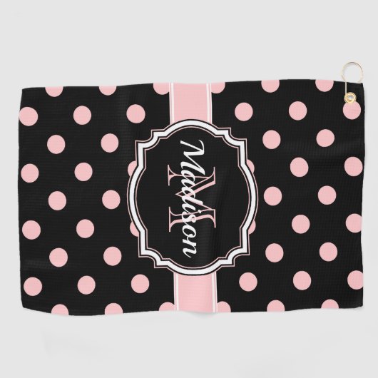 Serviette De Golf Points noirs et roses (Horizontal)
