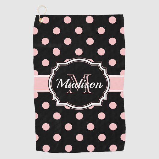Serviette De Golf Points noirs et roses (Devant)