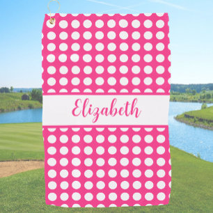 Serviette De Golf Points noirs rose chaud personnalisés pour dames