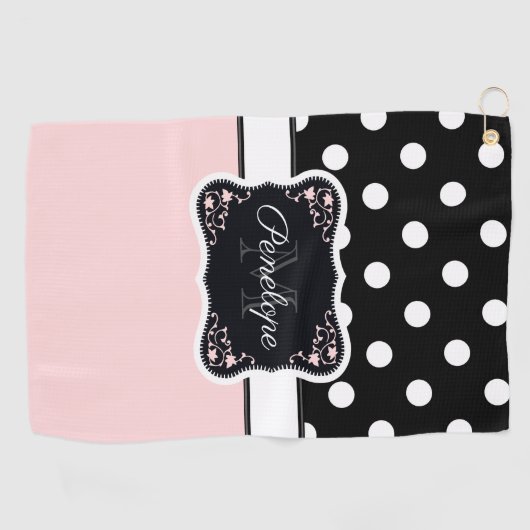 Serviette De Golf Points roses et noirs (Horizontal)