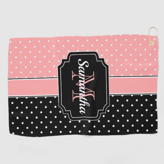 Serviette De Golf Points roses et noirs (Horizontal)