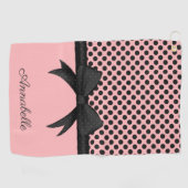 Serviette De Golf Points roses noirs et ruban (Horizontal)